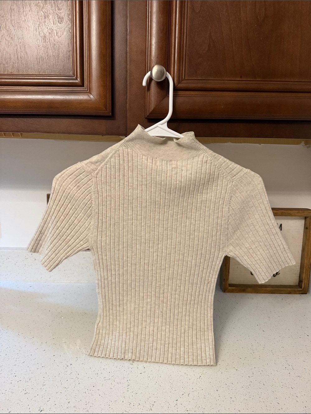 Girls' Ribbed Mock Neck Short-Sleeve Top in Cream